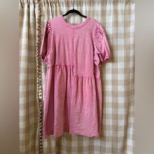 English Factory Pink Puff Sleeve Tiered Dress